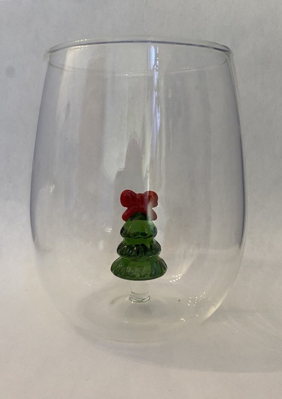 Anthropologie Jolly Icon Stemless Wine Glass Christmas Tree Festive Holiday